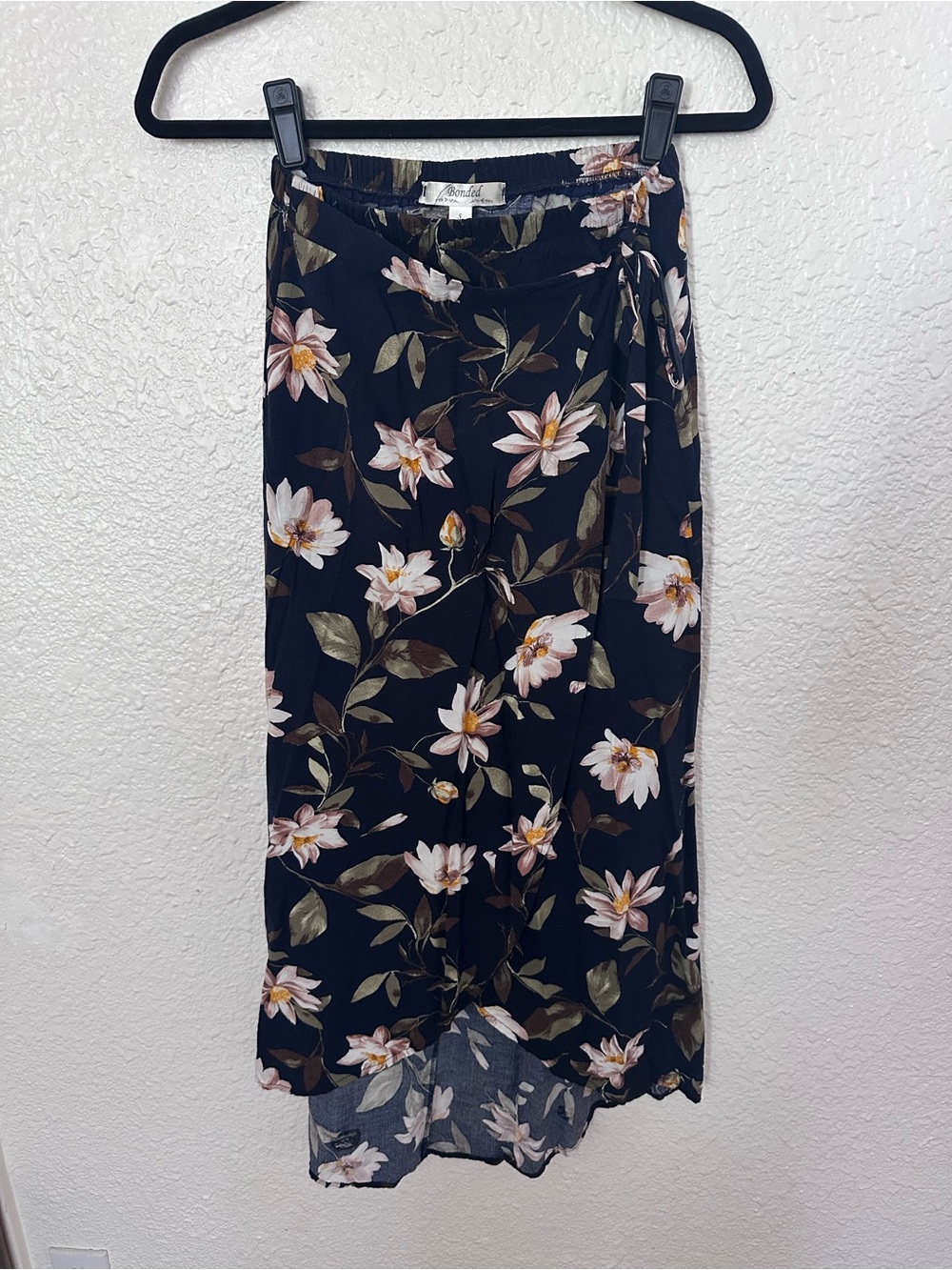 Floral High-Low Wrap Skirt - Black with Pink Floral